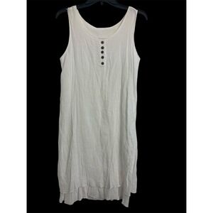Coastal Gauze Lightweight Crinkle Tiered Sleeveless Button Front Midi Dress S